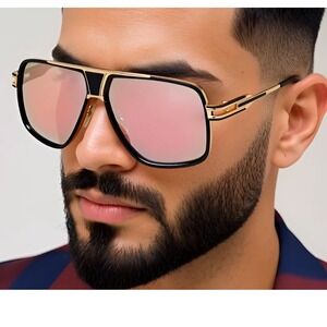 Square Oversized Sunglasses for Women Men Fashion Flat Top Big Gold Frame Shades